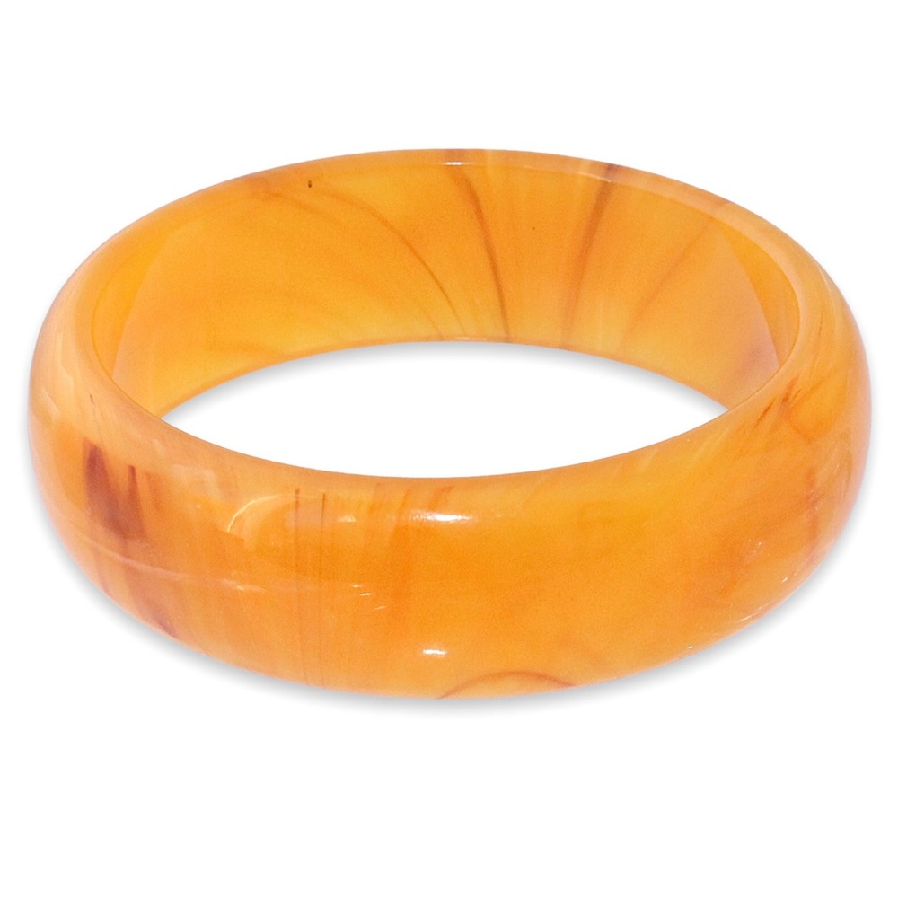Vintage Lucite Bangle Bracelet Honey Amber Color Marble Swirl Wide Dome Retro